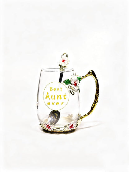 Best Aunt Ever Printed Flower Tea Glass by Guon-Wuvl