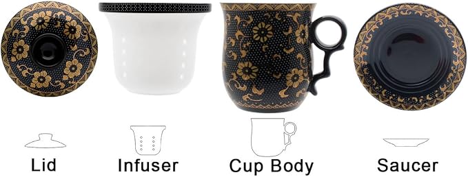 Porcelain Tea Cup with Infuser Lid and Saucer Sets - Image 2