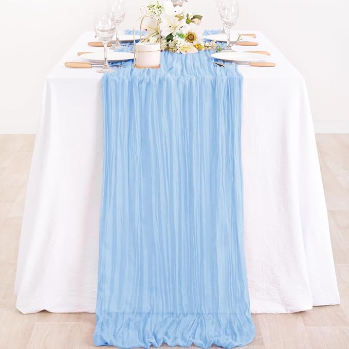 Light Blue Cheesecloth Table Runner - Image 2