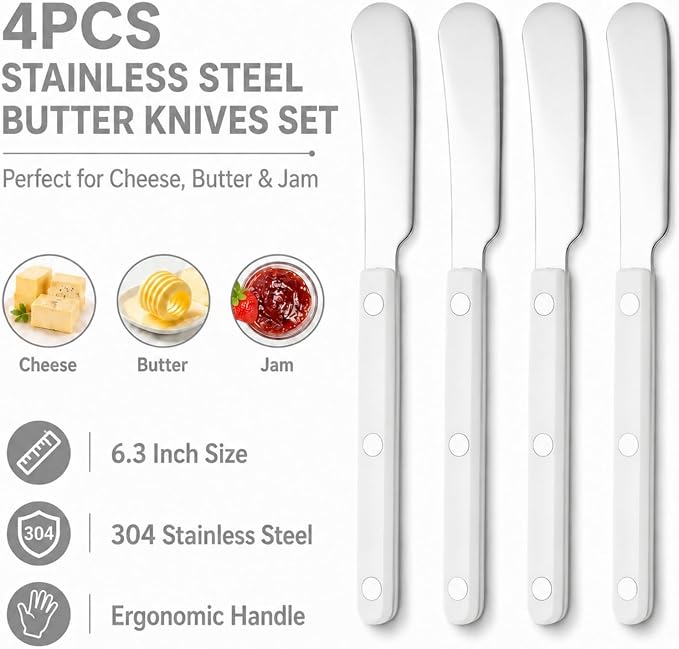4PCS Stainless Steel Butter Knives Set: 6.3 Inch Cheese Spreader 304 Stainless - Image 2
