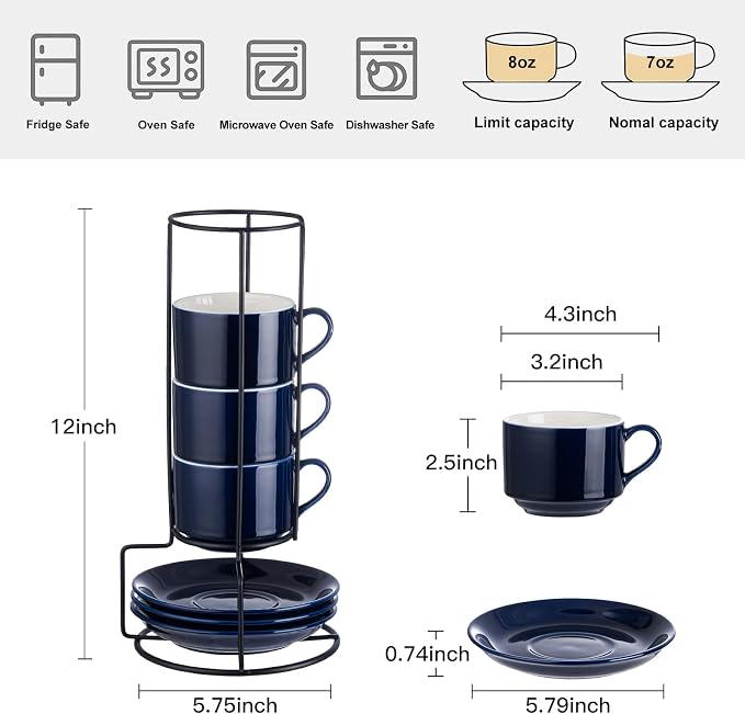 YOLIFE 8oz Porcelain Stackable Cappuccino Cups - Image 2