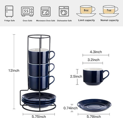 YOLIFE 8oz Porcelain Stackable Cappuccino Cups - Image 2