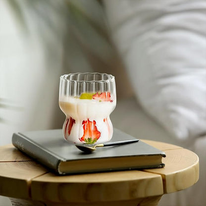 300ml/10oz Minimalist Vertical Patterned Glass Cup, Thickened Transparent Glass - Image 5