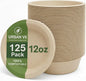 12 oz Beige Compostable Paper Bowls [125-Pack] – Heavy-Duty & Leak-Resistant Disposable Bowls, Natural Sugarcane Bagasse Fiber, Microwave-Safe, Eco-Friendly for Parties, Catering & Everyday