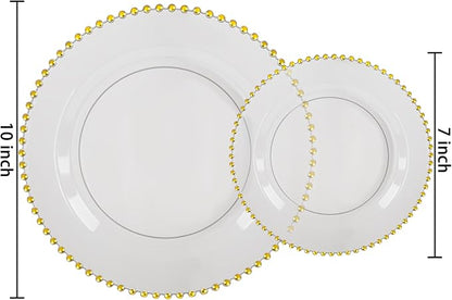 EI 60pcs Clear Black and Gold Plastic Plates Disposable Plates Heavy Duty,10.25" Dinner & 7.5" Dessert Clear Black Plate Perfect Wedding,Party,Birthday,Anniversary,Business Events