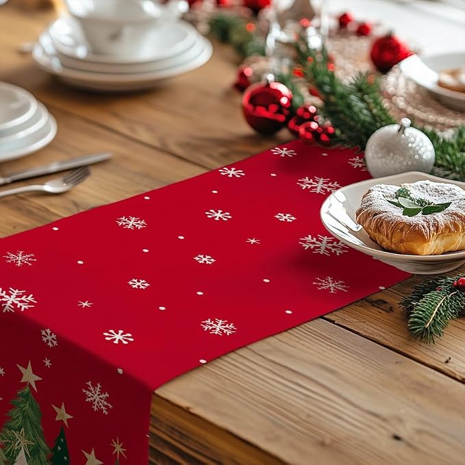 Christmas Table Runner 13x90 Inch, Xmas Trees Snowflakes Holiday Decorative - Image 5