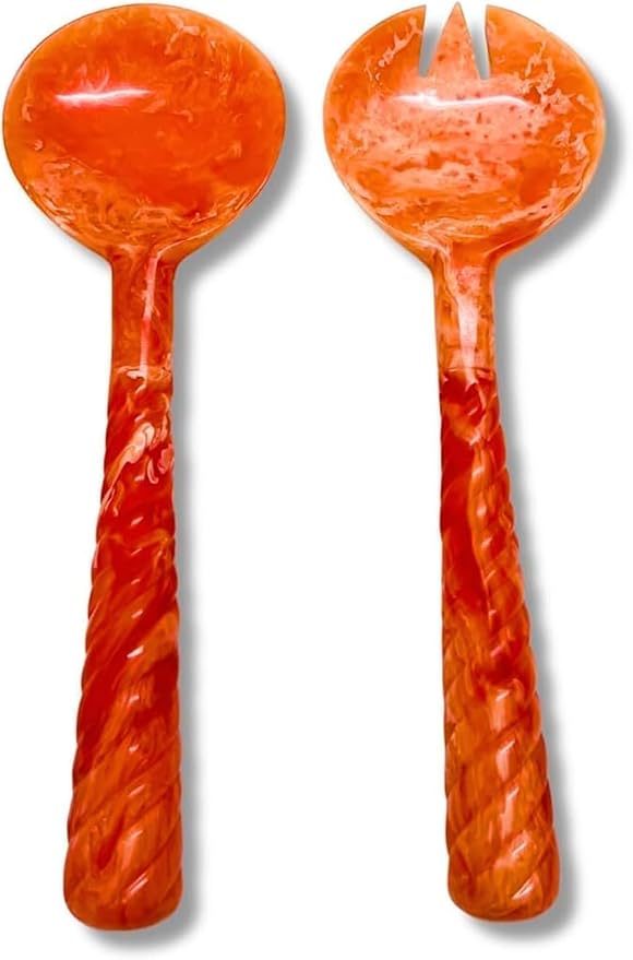 SS CRAFTS INDIA Premium 12.5" Vibrant Orange Marbled Resin Salad Servers | Set by SSCraftsIndia