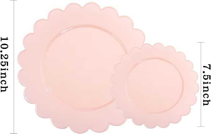 100Pcs Pink Plastic Plates Set for Party, Scalloped Fancy Plates | Heavy Duty - Image 3