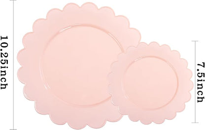 100Pcs Pink Plastic Plates Set for Party, Scalloped Fancy Plates | Heavy Duty - Image 3