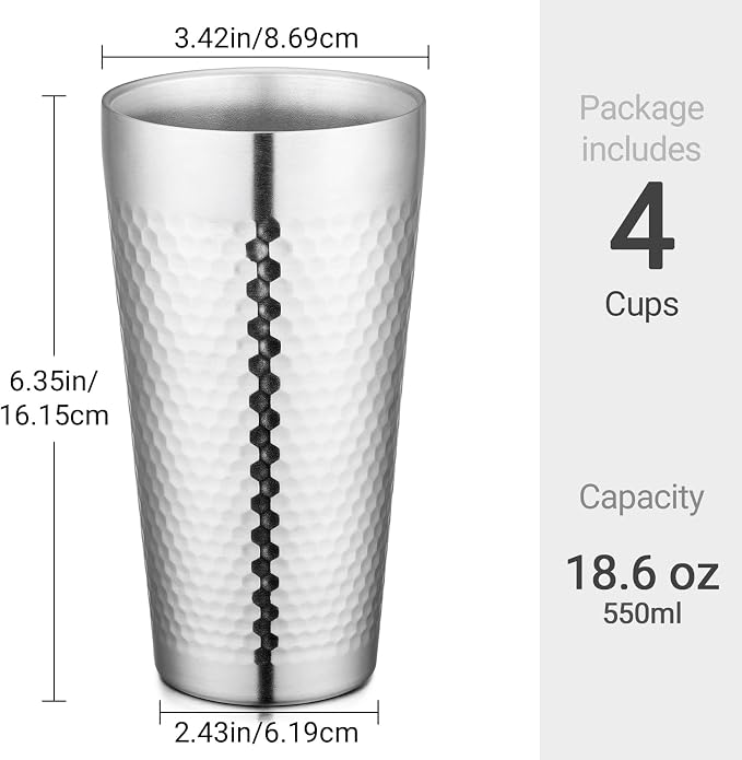 Beasea Stainless Steel Cups 19 oz, 4 Pack Large 18.6oz 550ml Stainless Steel - Image 2