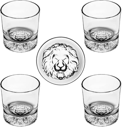 Whiskey Glasses Set of 4 with Lion Pattern 10 oz Old Fashioned Glasses | Suit by QUEENSTONELEADFREE