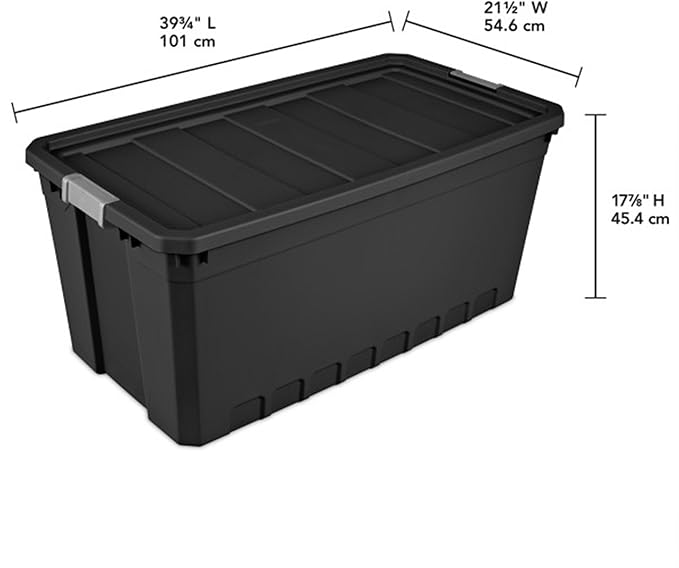 Sterilite 12-Pack Plastic Storage Bins with Lids, Stackable Containers, 50 Gallon, Black