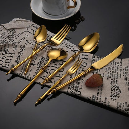 Gold Silverware Set for 10 Premium 18/10 Stainless Steel Flatware Set 40 Piece Include Knives Forks and Spoons Cutlery Utensils Light Luxury Vintage Style for Home Kitchen Christmas Restaurant