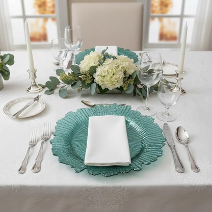 LOYALHEARTDY 24 Pack 13 Inch Green Charger Plates, Plastic Reef Textured Rim Round Decorative Underplates for Wedding, Party, Dinner Table
