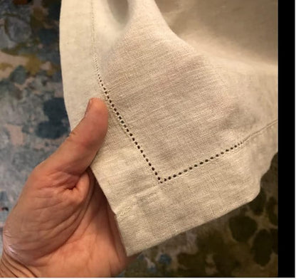 EVERLY Pure Linen Hemstitch Tablecloth,100% Stonewashed French Linen tablecloths for Kitchen Dining Rectangle Tables,60x120Inch Machine Washable Christmas Thanksgiving Organic Tablecloth-Natural Linen
