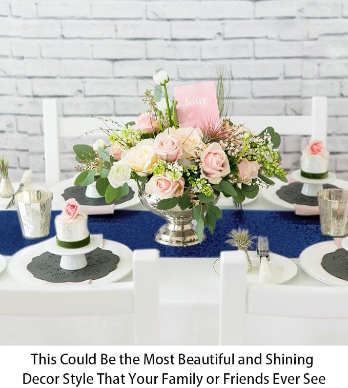 ShinyBeauty Table Runner 12x108-Inch Navy Blue Wedding Decor Sequin Table - Image 4