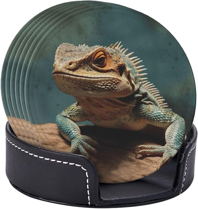 6Pcs PU Leather Coaster for Drinks, Lizards Cup Coasters - Image 9