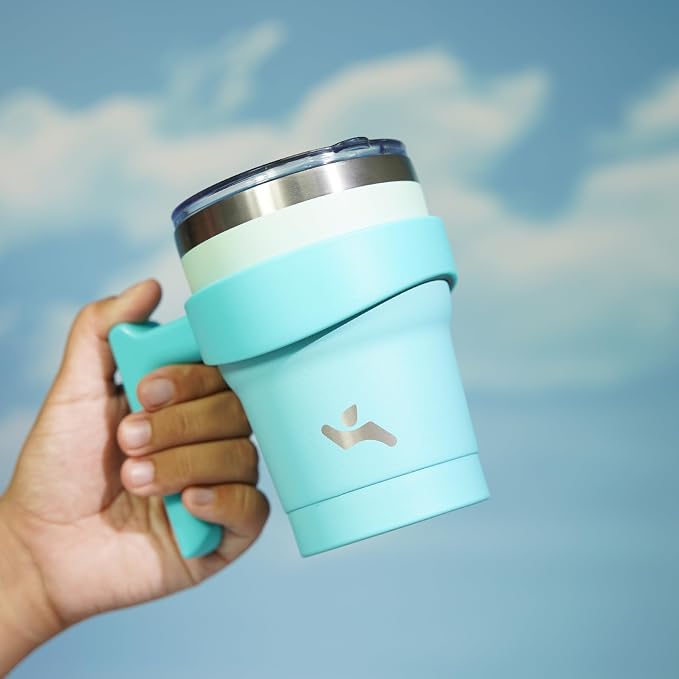 Konokyo 10 oz Tumbler with Handle and Straw, Insulated Travel Mug | Mint; - Image 5