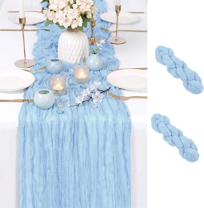2 Pack Light Blue Cheesecloth Table Runner 17x108 Inch Boho Rustic Semi Sheer by Unknown