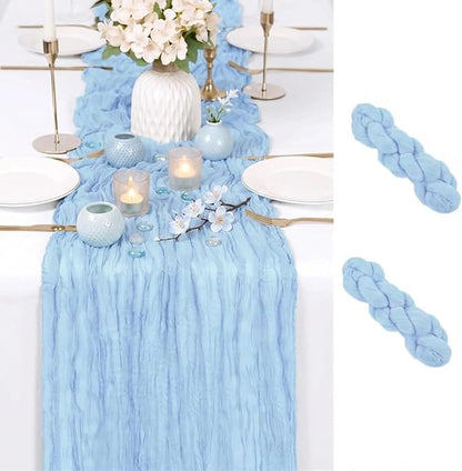 2 Pack Light Blue Cheesecloth Table Runner 17x108 Inch Boho Rustic Semi Sheer by Unknown