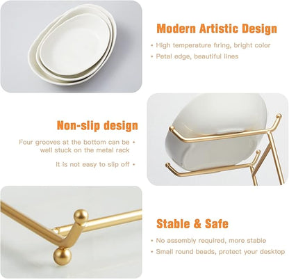 2 Tier Ceramic Fruit Bowl for Kitchen Counter, Tiered Fruit Basket for Countertop, Modern Multi Layer Fruit Display Stand for Party, Cute (Gold&White, Small)