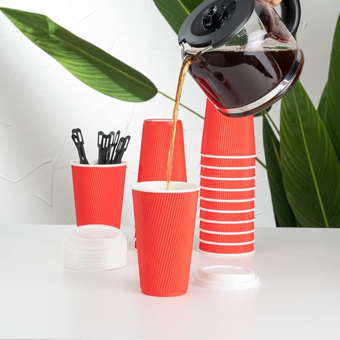 Restaurantware 16 Ounce Ripple Wall Disposable Coffee Cups, 500 Insulated Red - Image 11