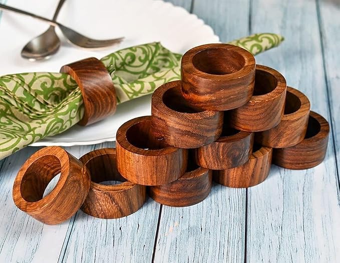 Ajuny 12 Wooden Napkin Rings Round Table Place Setting Holders - Image 4