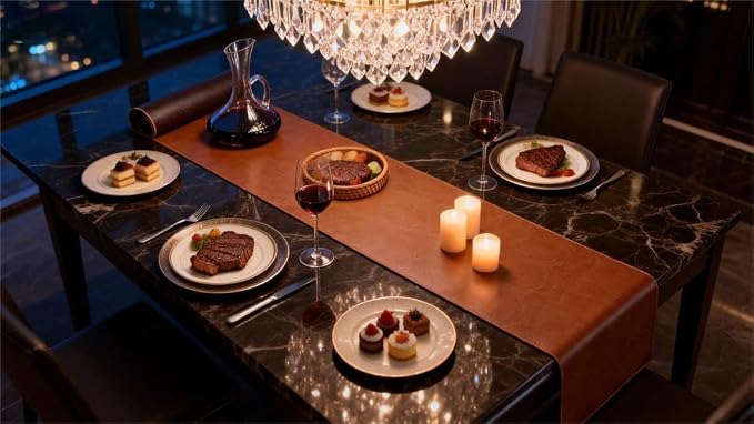 Double-Sided Faux Leather Table Runner, Waterproof Heat Resistant Non-Slip - Image 2