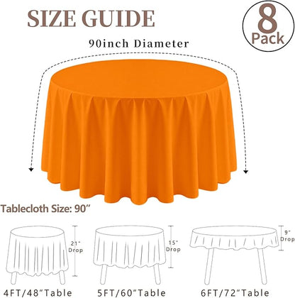 8 Pack Round Tablecloth 90 Inch Orange Tablecloth for Round Tables, Washable Polyester Table Cloth Stain and Wrinkle Resistant Decorative Table Cover for Wedding Party Dining Banquet