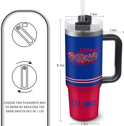 Buffalo 30 oz Tumbler with Handle and Straw,Car cup,Coffee Mug,100% Leakproof Insulated Tumbler with Lid and Straw,Made of Stainless Steel,Cup Holder Friendly Base,Classic Collection Gifts for Fans