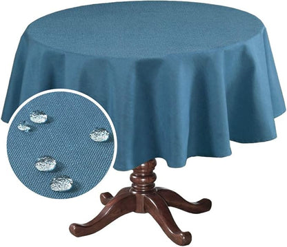 H.VERSAILTEX Linen Textured Table Cloths Round 60 Inch Premium Solid Tablecloth Spill-Proof Waterproof Table Cover for Dining Buffet Feature Extra Soft and Thick Fabric Wrinkle Free, Ink Blue
