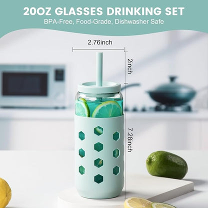 Mrsdry 20 oz Glass Cups with Lids and Straws - Image 2