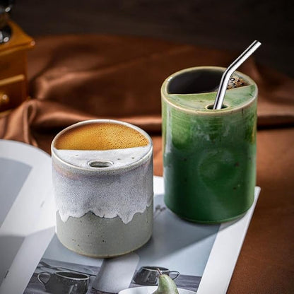 18oz Ceramic Coffee Mug with Sip Lid, Handleless Tumbler in a Vintage Kiln Style - Image 3
