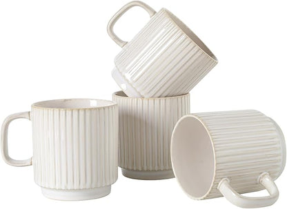 Coffee Mugs Set of 4, 12 Oz Vintage Ceramic Coffee Mugs, Porcelain Tea Cups by DLIMHOME