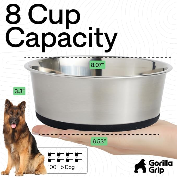 GORILLA GRIP Dog Bowls, Food Grade 304 Stainless Steel, Holds 8 Cups Each Food - Image 4