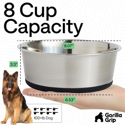 GORILLA GRIP Dog Bowls, Food Grade 304 Stainless Steel, Holds 8 Cups Each Food - Image 4