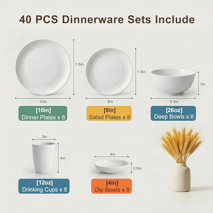 Dinnerware Sets for 8, Wheat Straw Plate and Bowl Set, Unbreakable Kitchen Set - Image 2