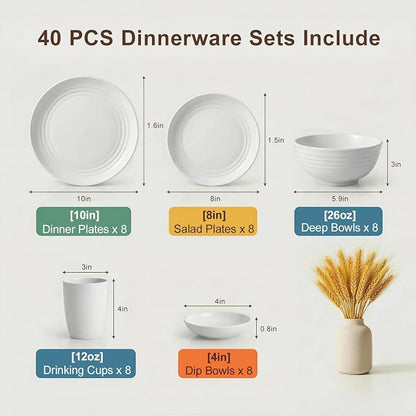Dinnerware Sets for 8, Wheat Straw Plate and Bowl Set, Unbreakable Kitchen Set - Image 2
