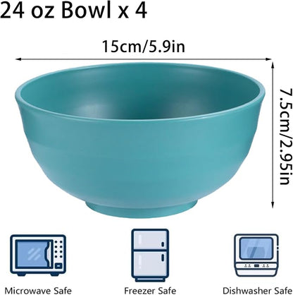 Unbreakable Wheat Straw Cereal Bowls Set of 4, 24 OZ Microwave and Dishwasher - Image 2