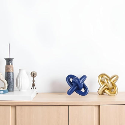 XMGZQ Blue Knot Decor for Coffee Table Book,Chain Link Decor for Bookshelf Entry Table TV Stand,Navy Knot Sculpture for Home Living Room,Object Decoracions para sala,adornos para sala Modernos