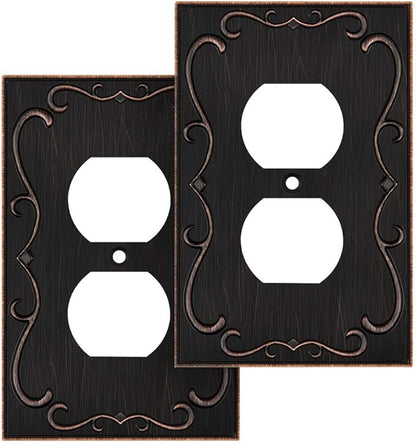 French Cabriole Decorative Wall Plate Switch Plate Outlet Cover (Single Duplex, 2 Pack, Aged Bronze)