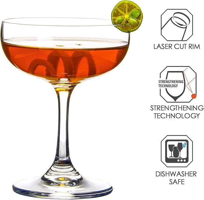FAWLES Crystal Coupe Glasses, 7 Ounce, Elegant Short Stem Design, Sweet Wine - Image 4