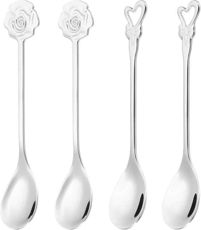 PATIKIL 4pcs Coffee Spoons, Heart/Rose Tea Spoons 304 Stainless Steel Teaspoons by PATIKIL