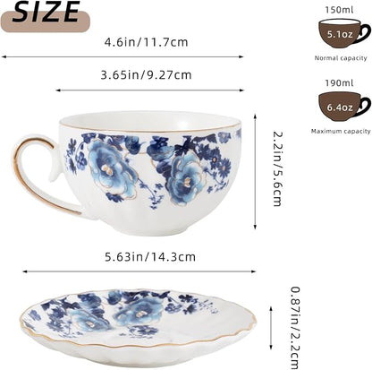 Agyiuns ceramic tea cup and saucer set of 4, floral teacup sets - Image 2
