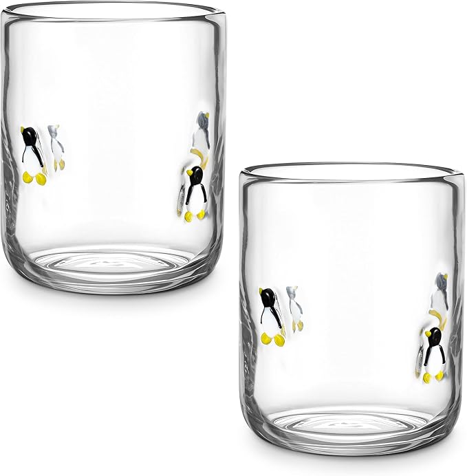 Skylety 2 Pcs Christmas Icon Juice Glass - 14 oz Penguin Stemless Drinking by Skylety