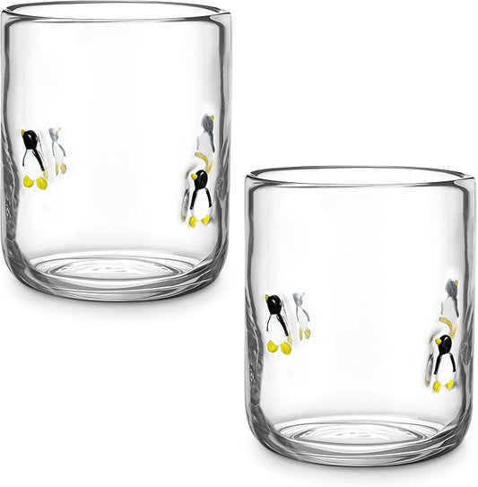 Skylety 2 Pcs Christmas Icon Juice Glass - 14 oz Penguin Stemless Drinking by Skylety