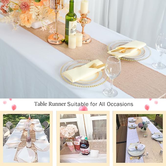 ShinyBeauty 12x72-Inch Rectangle-Champagne-Sequin Table Runner- - Image 5