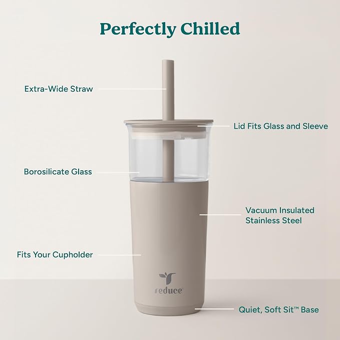 REDUCE Aspen - 20oz Vacuum Insulated Glass Tumbler - Extra Wide Straw & Lid | - Image 3