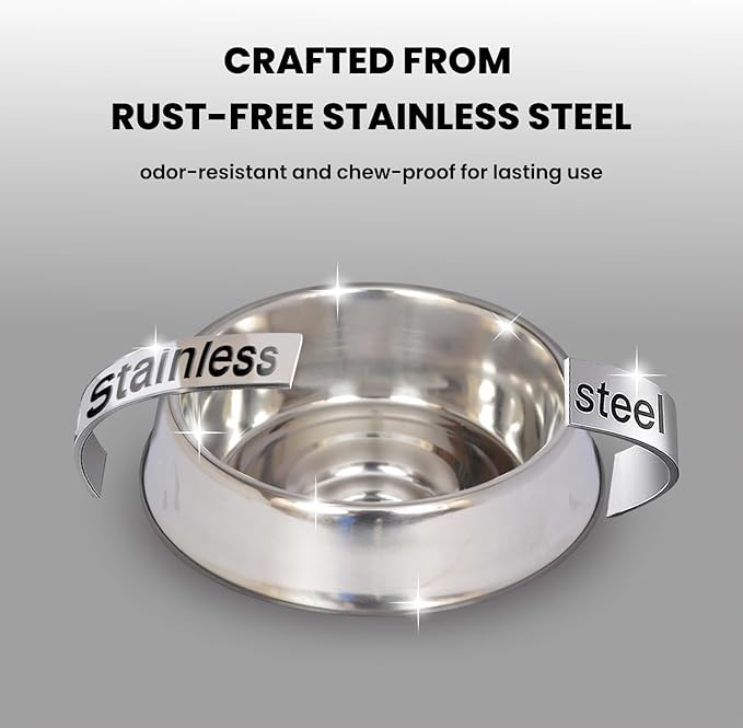 Iconic Pet 64 oz/ 8 Cup Stainless Steel Non Skid Pet Food/Water Bowl - Noise Free Ant Resistant Dog/Cat Feeding Bowl with Unique Design & Rubber Base Makes It an Elegant Ant Proof Dish
