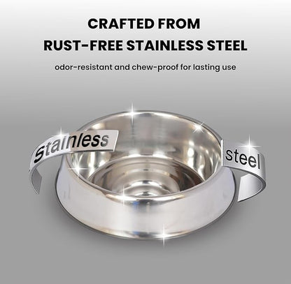 Iconic Pet 64 oz/ 8 Cup Stainless Steel Non Skid Pet Food/Water Bowl - Noise Free Ant Resistant Dog/Cat Feeding Bowl with Unique Design & Rubber Base Makes It an Elegant Ant Proof Dish